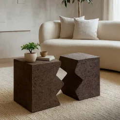 Set di 2 tavolini in magnesio ossidato (H45 cm) Barbarella Marrone