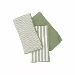 Set di 3 tovaglioli in garza di cotone (40 x 40 cm) Gaïa a righe Verde eucalipto