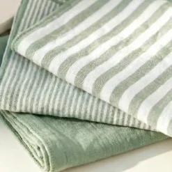Set di 3 tovaglioli in garza di cotone (40 x 40 cm) Gaïa a righe Verde eucalipto