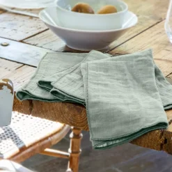 Set di 3 tovaglioli in garza di cotone (40 x 40 cm) Gaïa Verde eucalipto