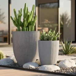Set di 2 vasi da esterno (H57-48 cm) Lennox striato Grigio chiaro