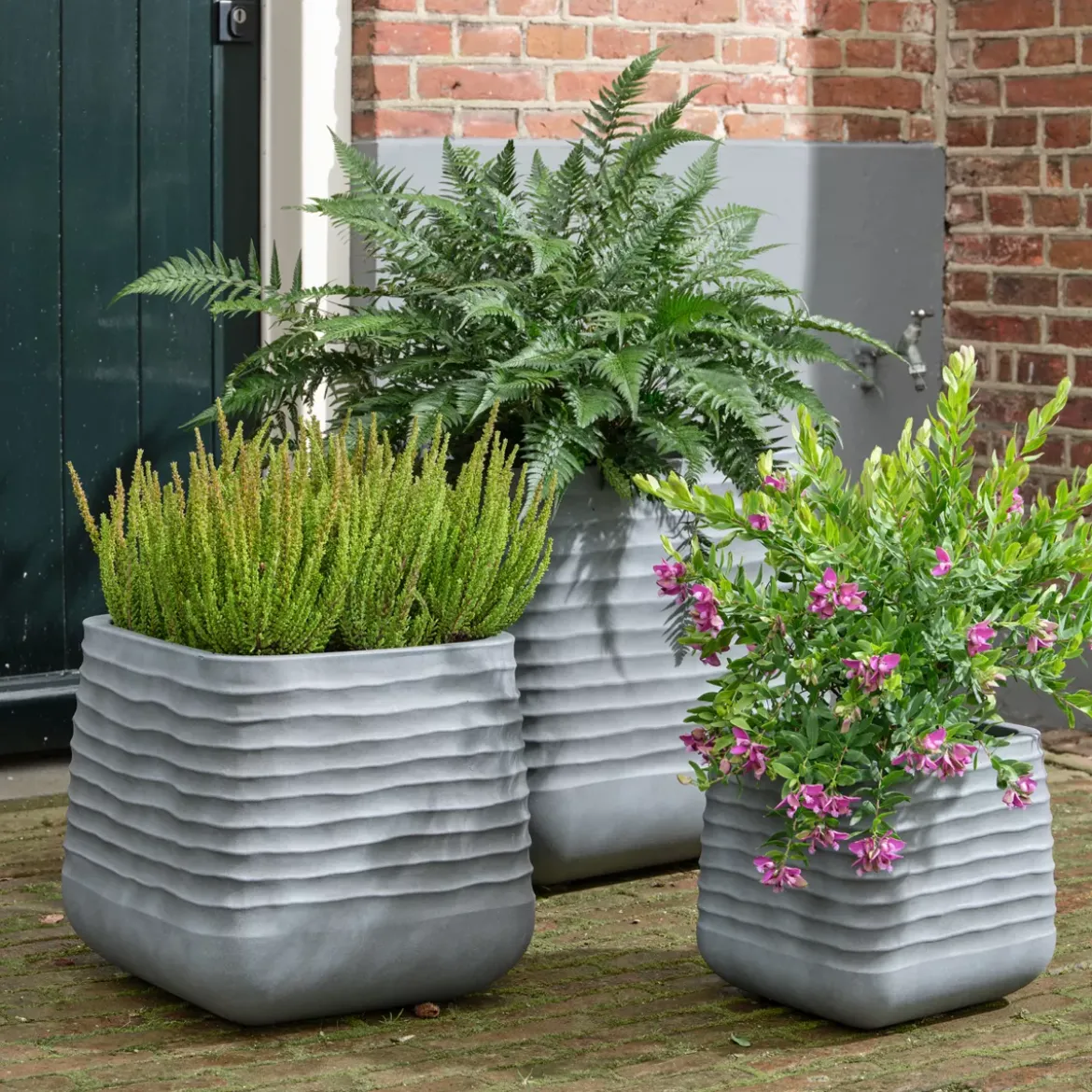 Set di 3 vasi da esterno quadrati (H49-37-27 cm) Jamie Grigio effetto cemento