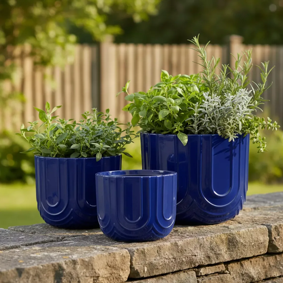 Set di 3 vasi da esterno rotondi (H36-30-24 cm) Milo Blu reale