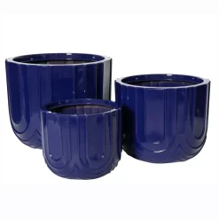 Set di 3 vasi da esterno rotondi (H36-30-24 cm) Milo Blu reale