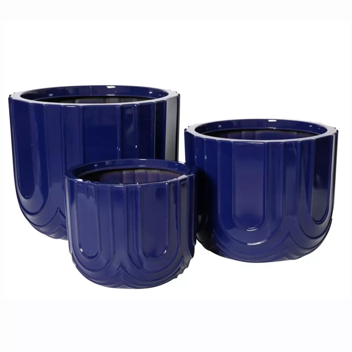 Set di 3 vasi da esterno rotondi (H36-30-24 cm) Milo Blu reale