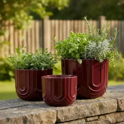 Set di 3 vasi da esterno rotondi (H36-30-24 cm) Milo Bordeaux