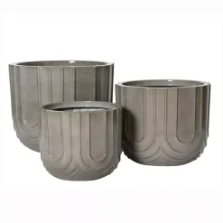Set di 3 vasi da esterno rotondi (H36-30-24 cm) Milo Grigio