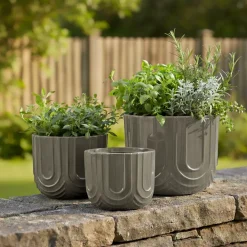 Set di 3 vasi da esterno rotondi (H36-30-24 cm) Milo Grigio