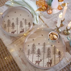 Set di 2 vassoi rotondi in legno (D34-D29 cm) Alberi di Natale