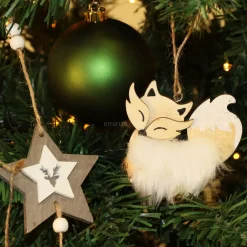 Set di 2 Volpi di Natale da appendere (10 cm) Naturale