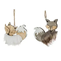 Set di 2 Volpi di Natale da appendere (10 cm) Naturale