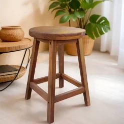 Sgabello rotondo legno (Alt 45 cm) Davao Marrone