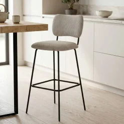 Sgabello da bar con schienale in velluto a coste (Altezza seduta 77cm) Orion Grigio acciaio