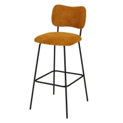 Sgabello da bar con schienale in velluto a coste (Altezza seduta 77cm) Orion Giallo ocra
