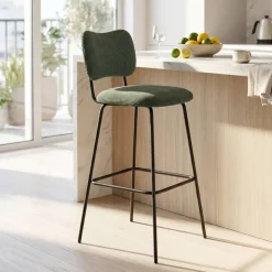 Sgabello da bar con schienale in velluto a coste (Altezza seduta 77cm) Orion Verde scuro