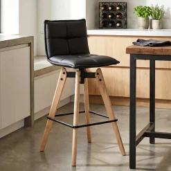 Sgabello da bar girevole con schienale (Altezza seduta 75cm) Osla Nero