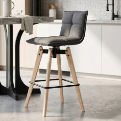 Sgabello da bar girevole con schienale in tessuto (Altezza seduta 75cm) Osla Grigio scuro