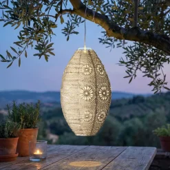 Sospensione da giardino solare (H38 cm) Lanterna traforata Marrone chiaro