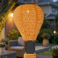 Sospensione da giardino solare LED (H56 cm) Mongolfiera Arancione