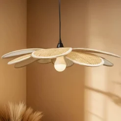 Sospensione luminosa in rattan (D58 cm) Segovia Beige e nero
