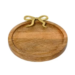 Sottopiatto in legno di mango (D33 cm) Fiocco in oro