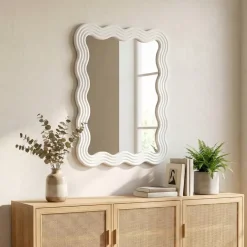 Specchio da parete con cornice in legno (78 cm) Navasota Bianco