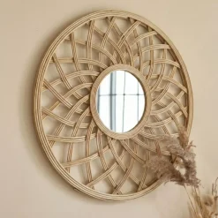 Specchio da parete in bambù (D44.5 cm) Orenna Beige