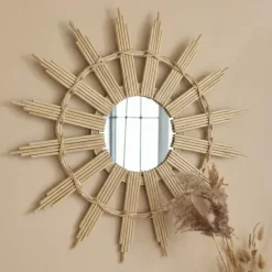 Specchio da parete in bambù (D44.5 cm) Almara Beige