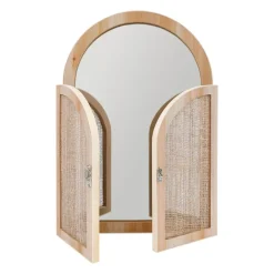 Specchio da parete in legno (H34 cm) Porta a battente Naturale