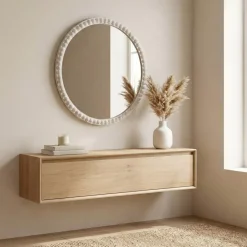 Specchio da parete rotondo con cornice in legno (81 cm) Galena Bianco