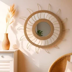 Specchio e decorazione da parete in canapa (D75 cm) Sun Beige