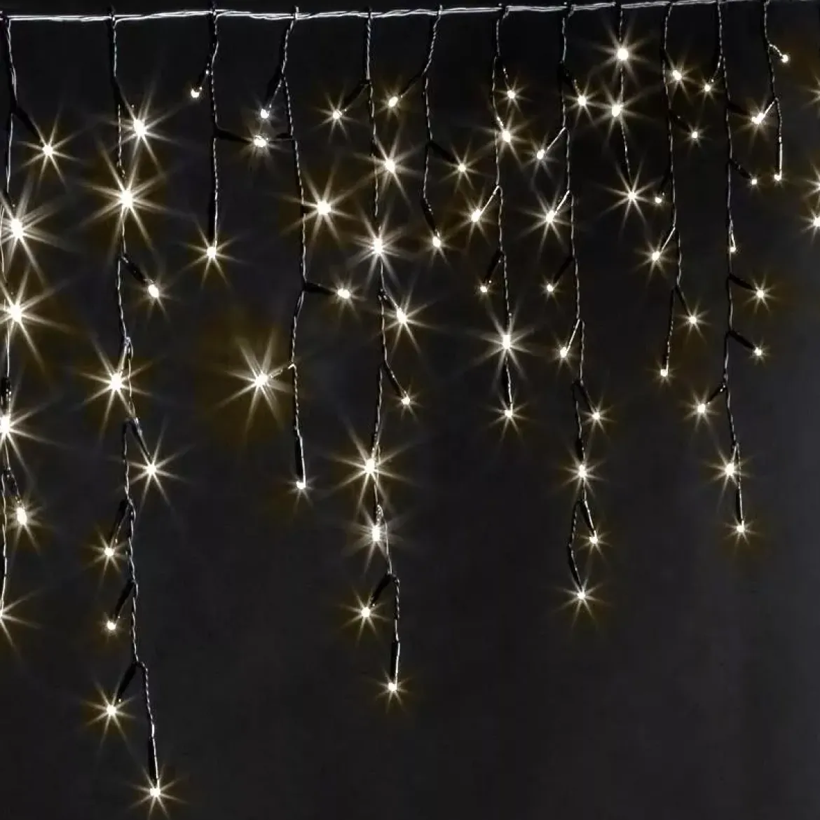 Stalattite luminosa 30 m 900 LED cavo nero Stars Altezza Grande XL Timer Bianco Caldo