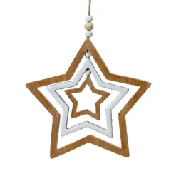 Stella di Natale da appendere (H13 cm) Legno e perle Naturale