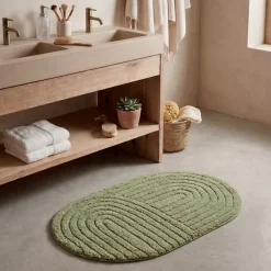 Tappeto da bagno ovale in cotone tuftato (50 x 80 cm) Boho-chic Verde oliva