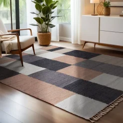 Tappeto da soggiorno rettangolare in juta e cotone (160 x 230 cm) Freya Multicolore