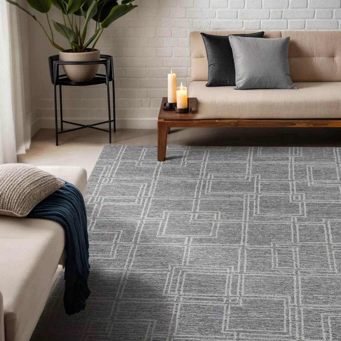 Tappeto da soggiorno rettangolare in lana tafted (140 x 200 cm) Yutoo Grigio