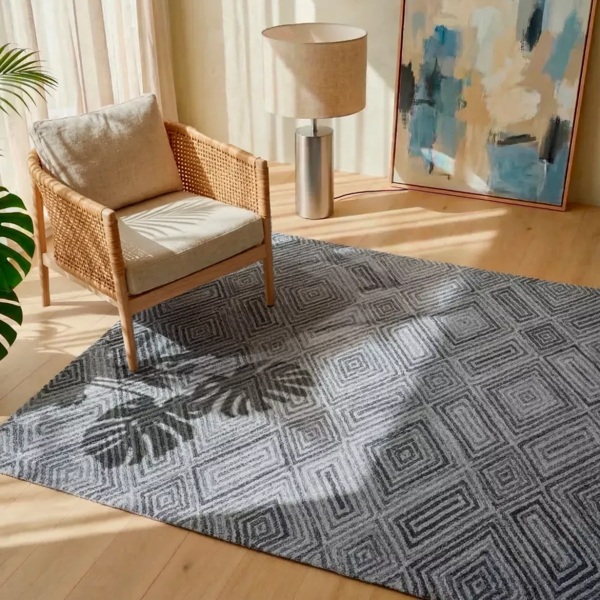 Tappeto da soggiorno rettangolare in materiale riciclato tafted (160 x 230 cm) Shelton Grigio