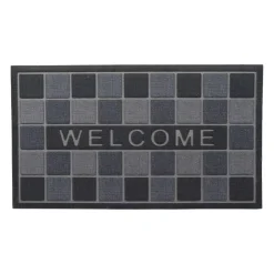 Tappeto d'ingresso in gomma (43 x 75 cm) Welcome a scacchi Grigio