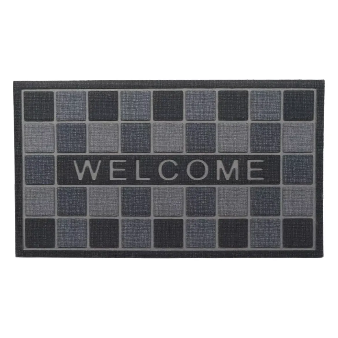 Tappeto d'ingresso in gomma (43 x 75 cm) Welcome a scacchi Grigio