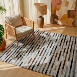 Tappeto rettangolare da soggiorno in lana jacquard (140 x 200 cm) Sanjay Grigio