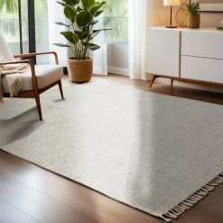 Tappeto rettangolare in lana tessuta per soggiorno (140 x 200 cm) Jacks Beige