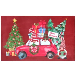 Tappeto natalizio antiscivolo (45 x 75 cm) Auto dei folletti Rosso
