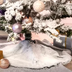 Tappeto per albero rotondo Ecopelliccia grigia