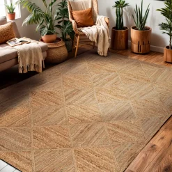 Tappeto rettangolare per soggiorno juta intrecciato a mano (140 x 200 cm) Anaya Marrone