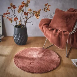 Tappeto rotondo in finta pelliccia (80 cm) Finn Terracotta