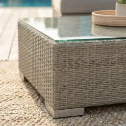Tavolino da giardino quadrato in resina intrecciata Palma Grigio