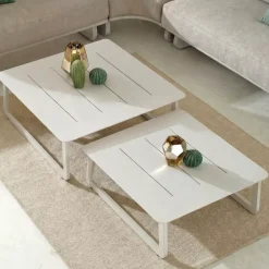 Tavolino da giardino quadrato in alluminio (70 x 70 cm) Long Beach Bianco cenere