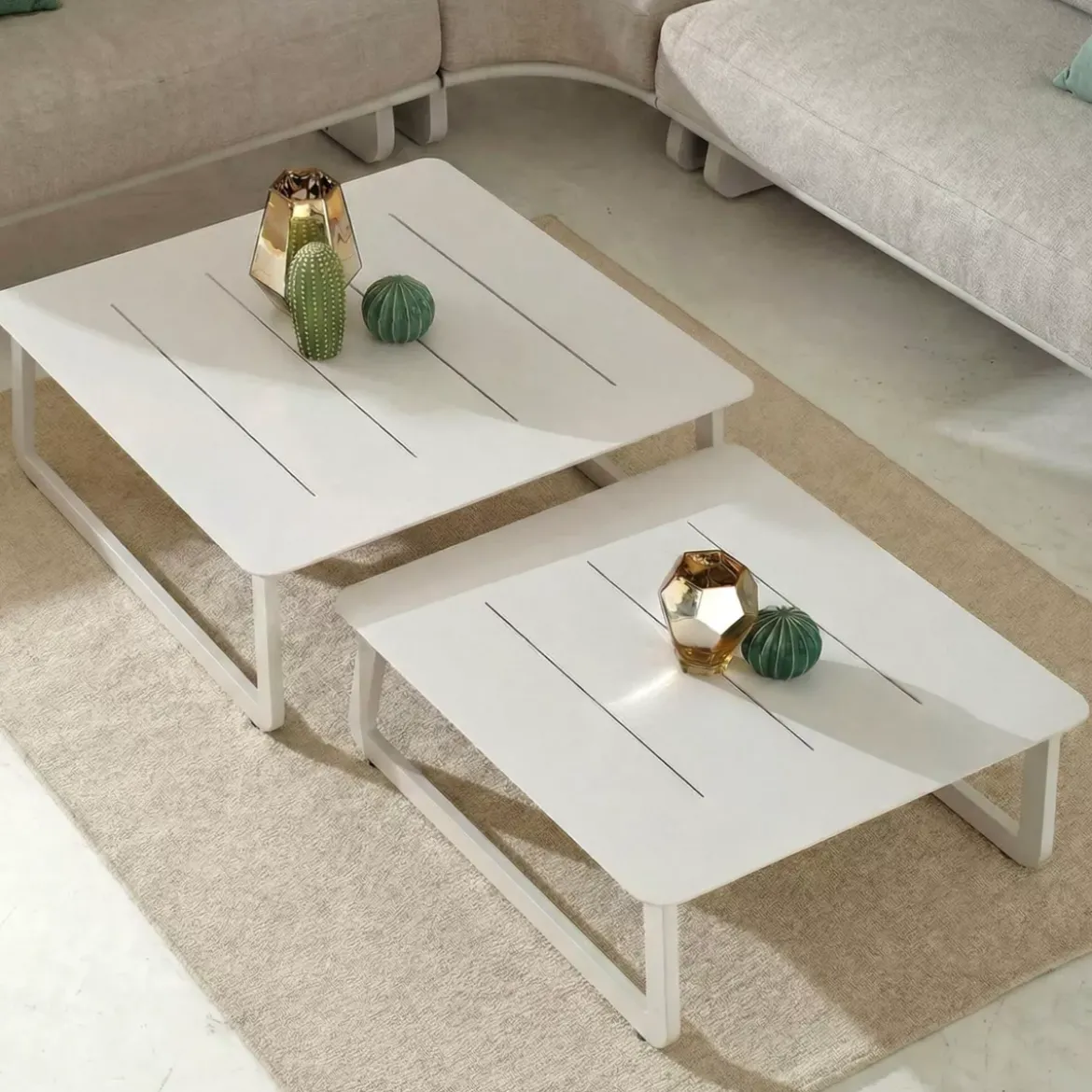 Tavolino da giardino quadrato in alluminio (70 x 70 cm) Long Beach Bianco cenere
