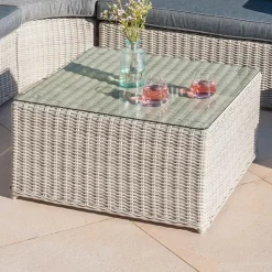 Tavolino da giardino quadrato resina intrecciata Calvi Grigio