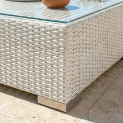 Tavolino da giardino quadrato in resina intrecciata Palma Bianco